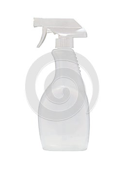 Plastic white spray bottle isolated on white background