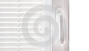 Plastic window blinds, handle isolated white background