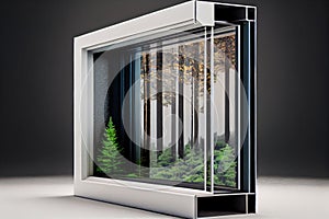 plastic window profile with reinforced glass insulated against background of forest