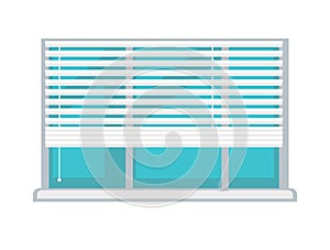 Plastic window with white half-mast blinds isolated illustration