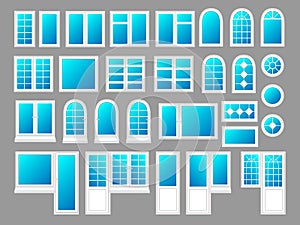 Plastic windows with doors, vector illustration set photo