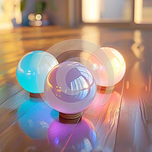 Plastic and Wooden Lamps, Modern Round Lamp Collection, Color Luminous 3 Ball-Shaped Lamps