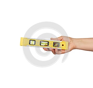 Plastic yellow level tool with capsules isolated on white background