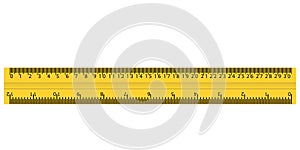 Plastic yellow ruler with cm and inches