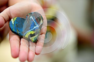 Plasticine brown and blue abstract heart