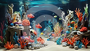 plasticine colorful underwater world with fishes and corals