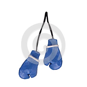 Plasticine Hanging boxing gloves isolated on white background