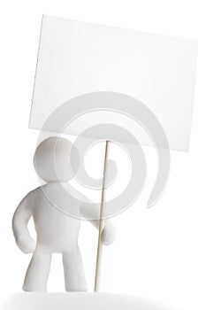 Plasticine man holding sign