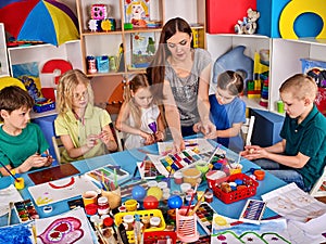 Plasticine modeling clay in children class. Clay projects teacher school.