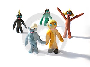 Plasticine people figures saying hi