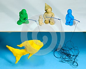 Plasticine puppet fishing