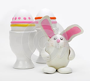 Plasticine rabbit with easter eggs