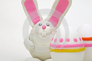 Plasticine rabbit with easter eggs