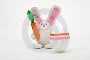 Plasticine rabbit with easter eggs