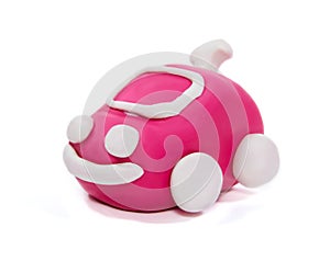 Plasticine red car isolated on white background