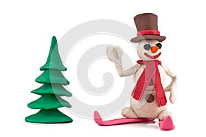 Plasticine skiing snowman