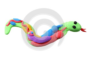 plasticine snake isolated on white background. modelling clay. inside the snake