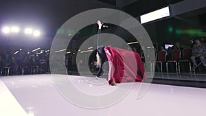 Plasticity woman dance gymnastic girl show. Fly red dress. Elegant lightness 4k.