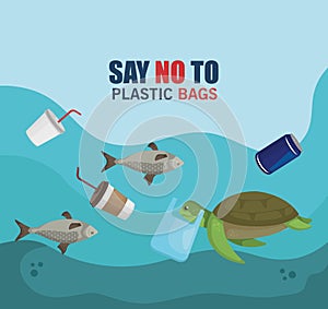 plastics waste in the sea and animals contamination