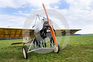 Fokker E. III Eindecker fighter aircraft of World War I. stands on airport