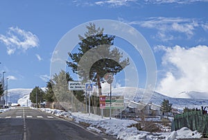 Plataforma de Gredos road sign, Hoyos del Espino, Avila, Spain photo