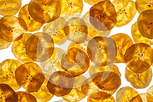 Platano plantain chips on white background