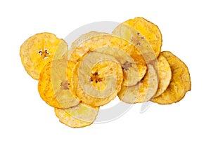 Platano plantain chips on white background