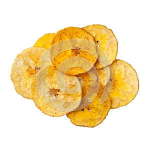 Platano plantain chips on white background