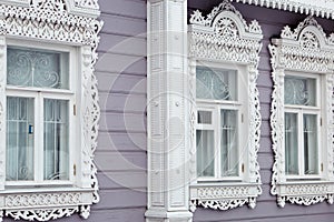 Platbands on an old house in Kolomna. Russian architecture