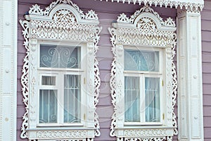 Platbands on an old house in Kolomna. Russian architecture