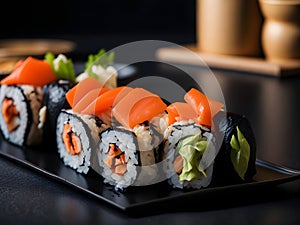 A plate of appetizing sushi rolls