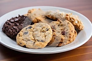 plate of assorted cookies, including chocolate chip, oatmeal raisin and peanut butter