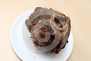 Plate with baked beef shin