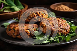 Plate Of Barley And Lentil Burgers. Generative AI