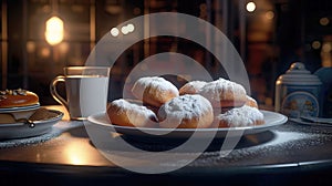 A Plate of Beignets with a Glass of Milk