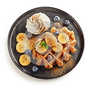 Plate of belgian waffle dessert