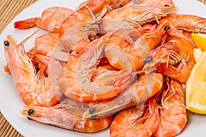 Plate with boiled shrimps