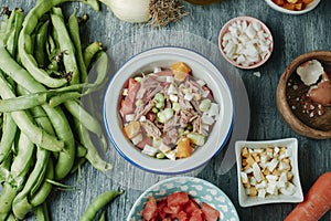 plate with a broad bean salad typical of andalusia