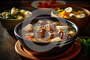 A plate of Bulalo soup, slow-cooking beef shanks and bone marrow Filipino food. Generative AI