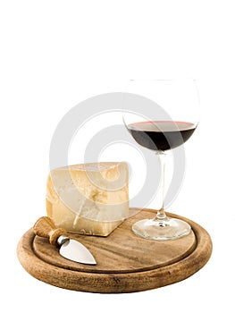 Plate with cheese and wine