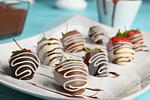 Plate with chocolate covered strawberries