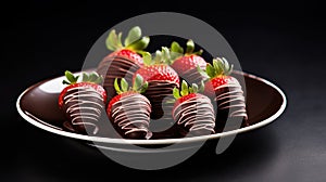 A plate with chocolate covered strawberries, AI