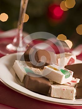 Plate of Chocolate Dipped and Plain Nougat