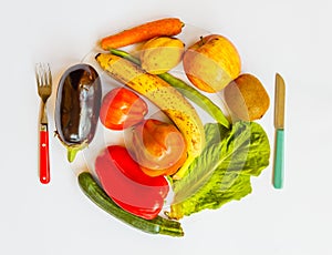 A plate of coloured vegetables and fruits