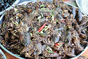 Plate of cooked insects sold in a Cambogian street market