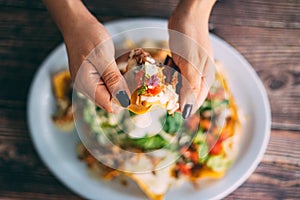 A plate of creamy nachos