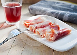 Plate of cured ham