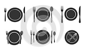 Plate with cutlery vector, Plate fork spoon knife vector, Plate with cutlery silhouette, Restaurant logo vector