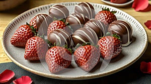 A plate of decadent chocolate-covered strawberries
