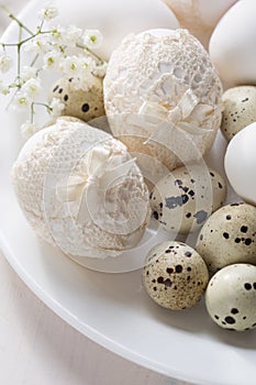 Plate with decorated Easter eggs.